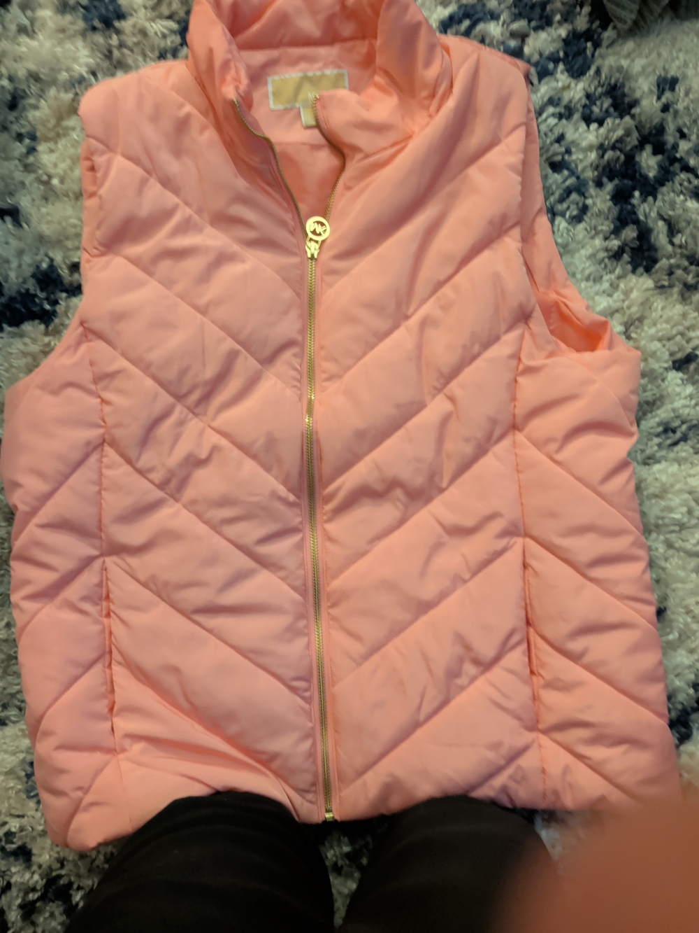 MICHAEL Michael Kors Pale Pink Quilted Puffer Vest with Gold Hardware